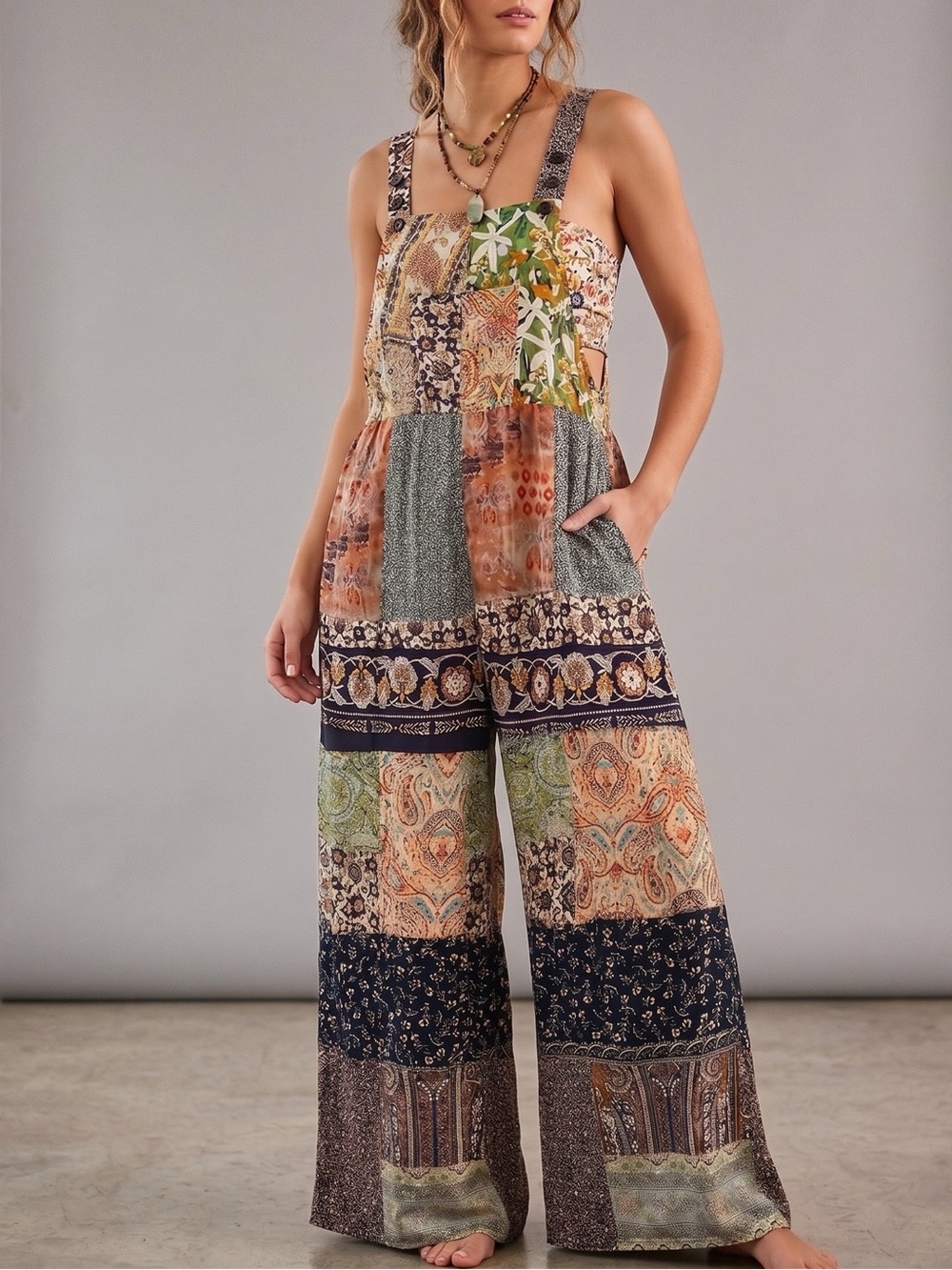 Yak & Yeti Patchwork Wide-Leg Jumpsuit 100 % Rayon